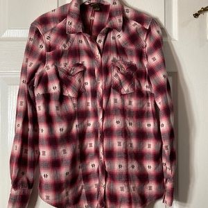 Bit & Bridle pink plaid shirt size M
